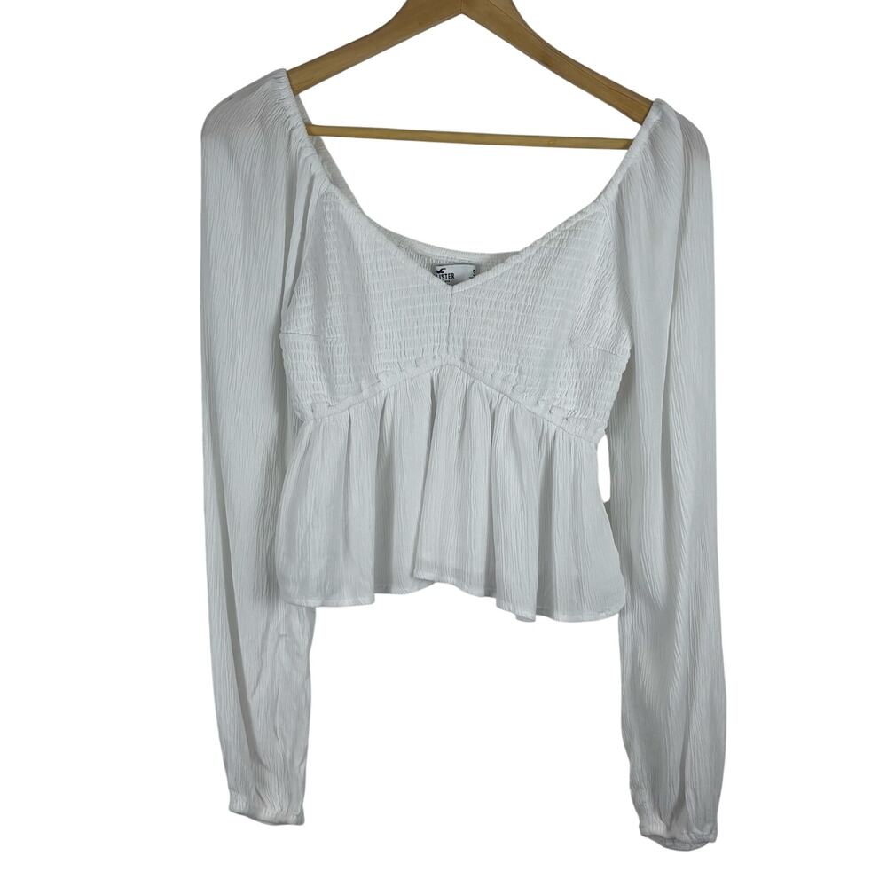 Hollister White Cropped Blouse Empire Waist Puff Sleeve Cottagecore Boho Fairy S